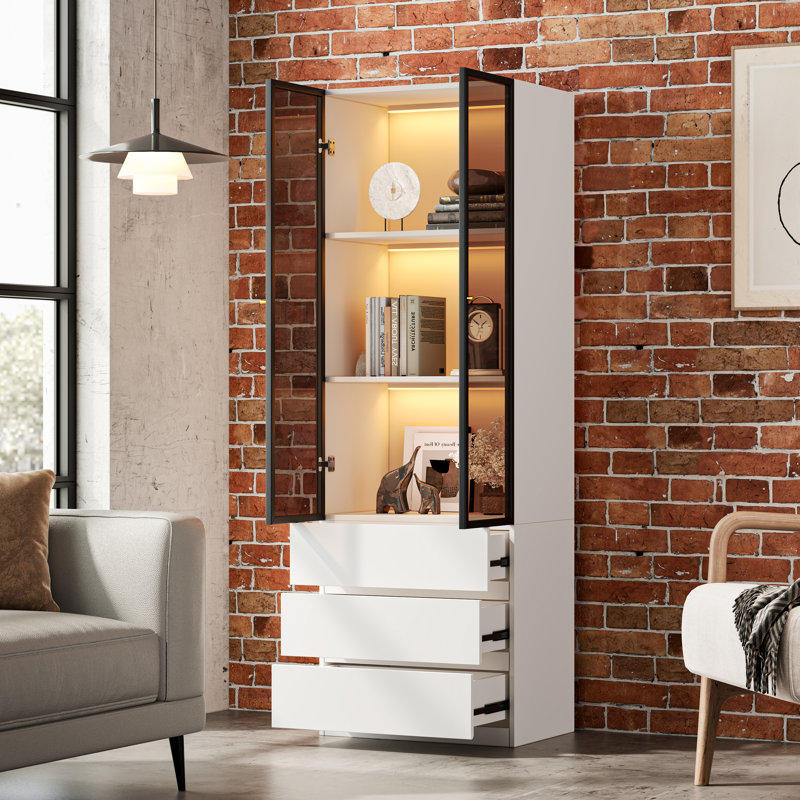 Armoire vitrée 70,9 po H, 70.9'' H X 23.6'' W X 15.7'' D, Blanc