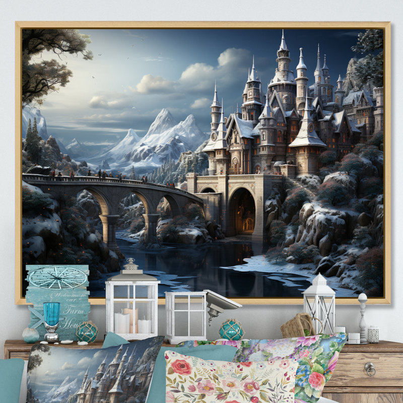 Winter Castle, reproduction d'art sur toile, H 34 po x l 44 po x P 1,5 po, Cadre naturel flottant