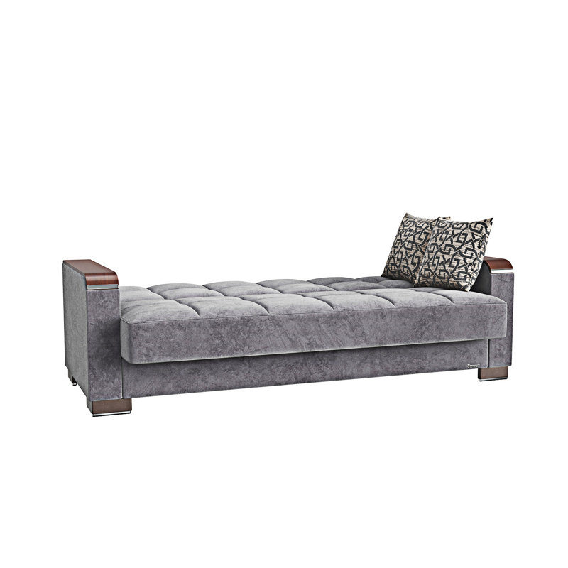 Canapé-lit rembourré convertible avec rangement, Microfibre grise