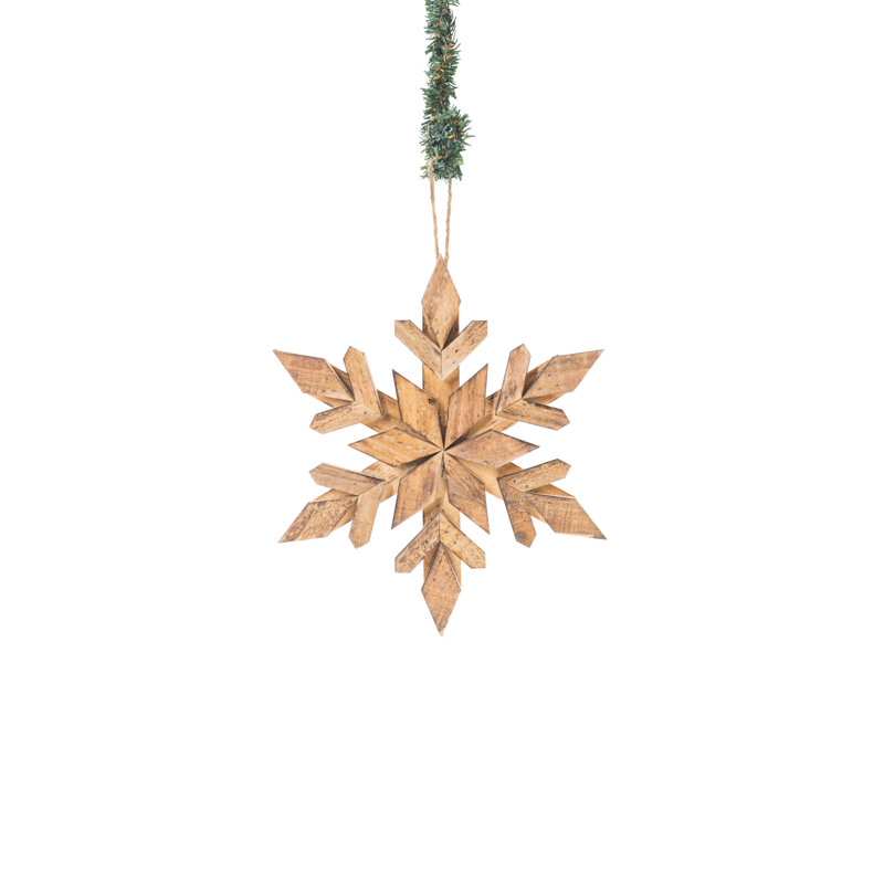 Flocon de neige rustique suspendu en bois fumé