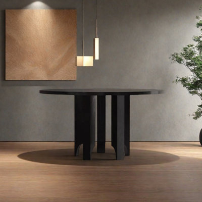 Round black oak dining table