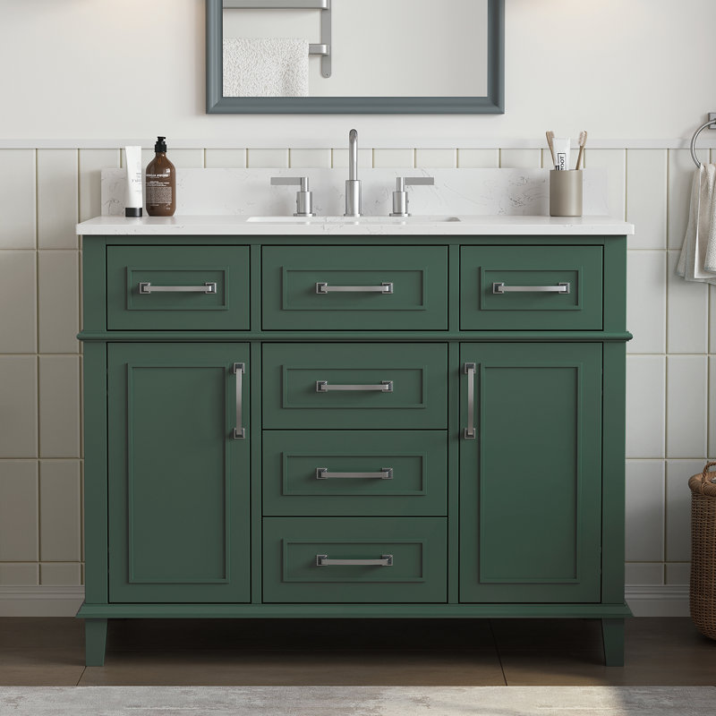 Ensemble de meuble-lavabo simple autoportant avec plateau en pierre d'ingénierie Allendale, 42"