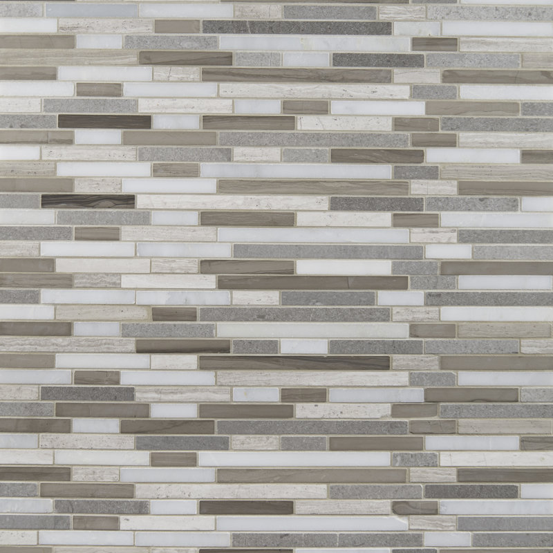 Carreau de mosaïque linéaire en marbre poli de taille aléatoire, Gris