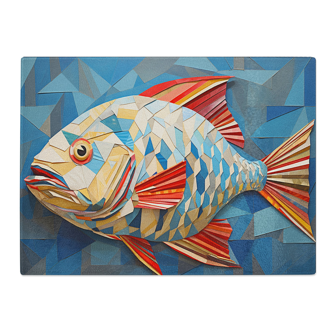 Fish Geometric No.2  Glass Chopping Board