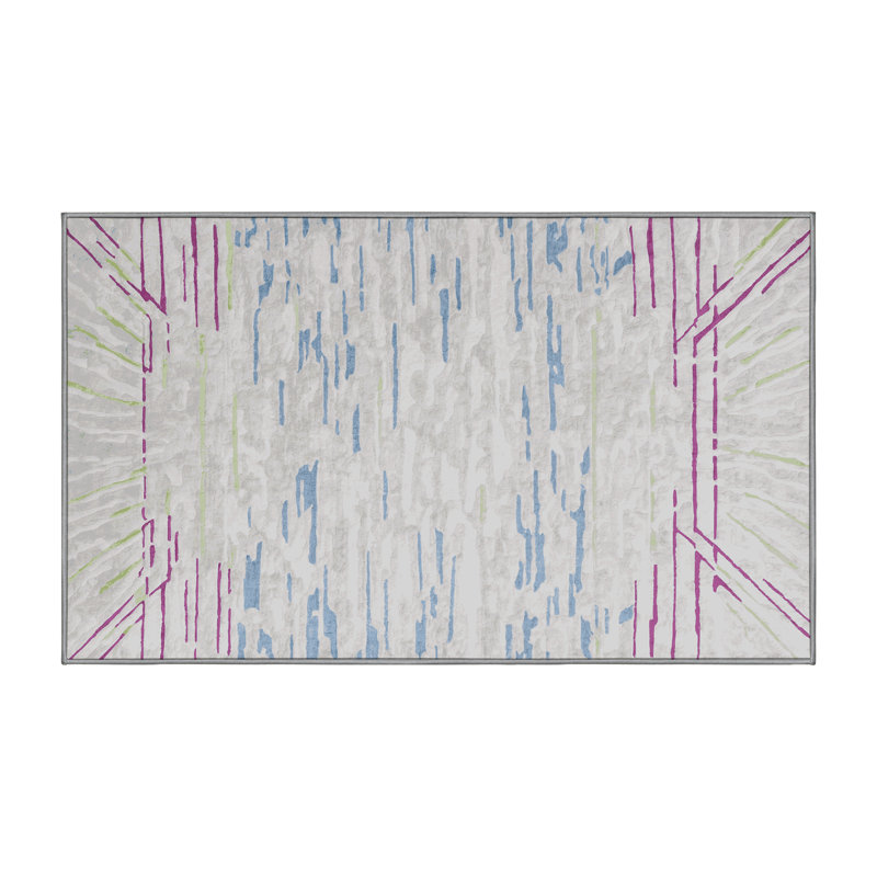 Machine Washable Gray Area Rug, Rectangle 6' x 9'