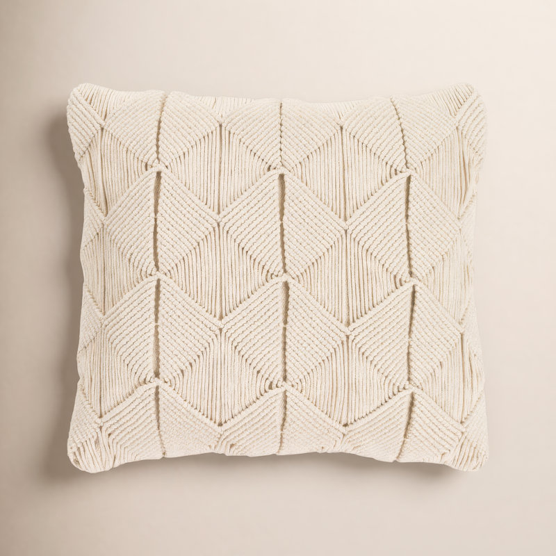 Migramah Sage Natural Fiber Cotton Throw Pillow, Poly Fill, 18" x 18", Cream