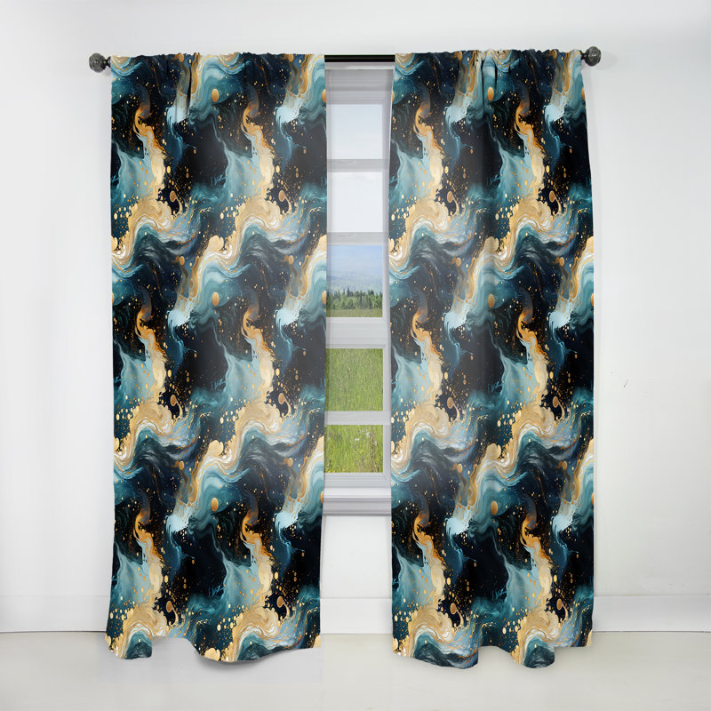 Rideau obscurcissant or et bleu sarcelle Marble Galactic - 1 panneau, L 52 po x L 63 po