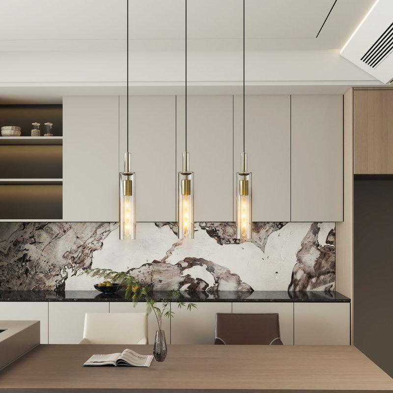 Luminaire suspendu moderne en métal doré à hauteur réglable pour îlot de cuisine