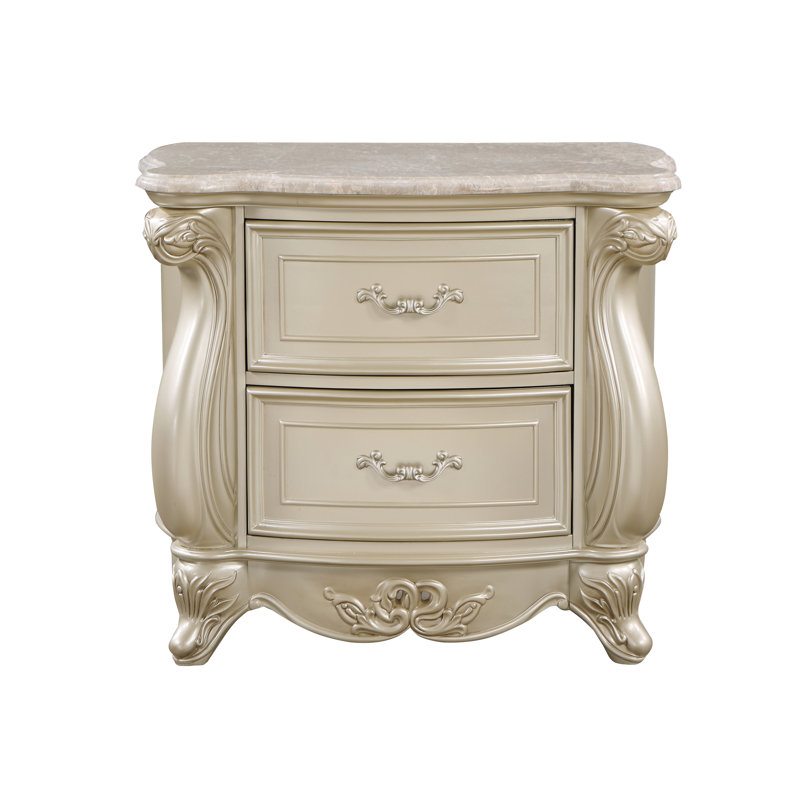 Monique Transitional Gold and White 2-Drawer Nightstand