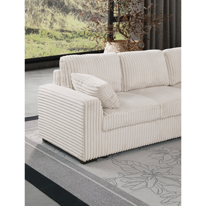 Canapé modulaire de 116,5 po avec lit escamotable et méridienne de rangement, Beige