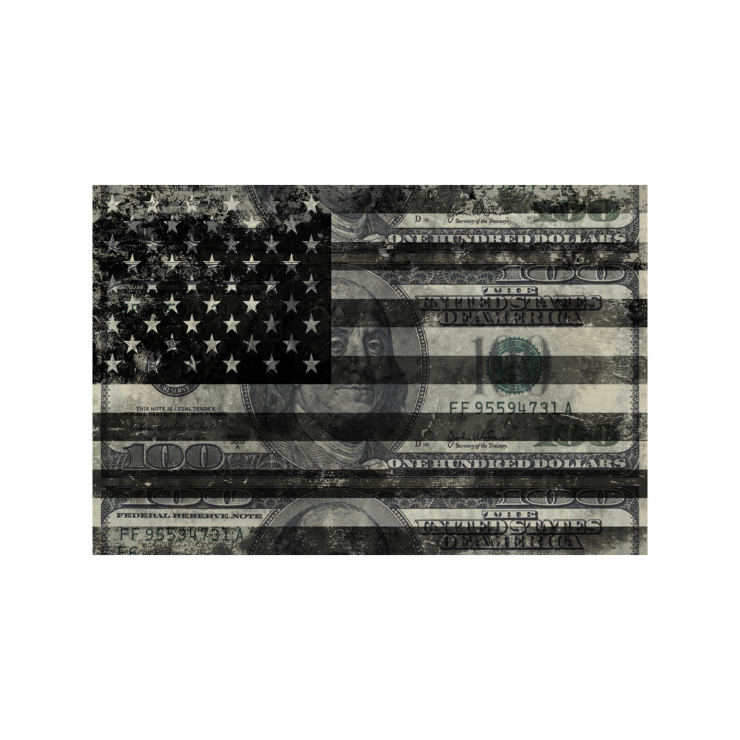 USA "Melting Film" Flag In Black And White (100 Dollar Bill) - No Frame Print on Canvas