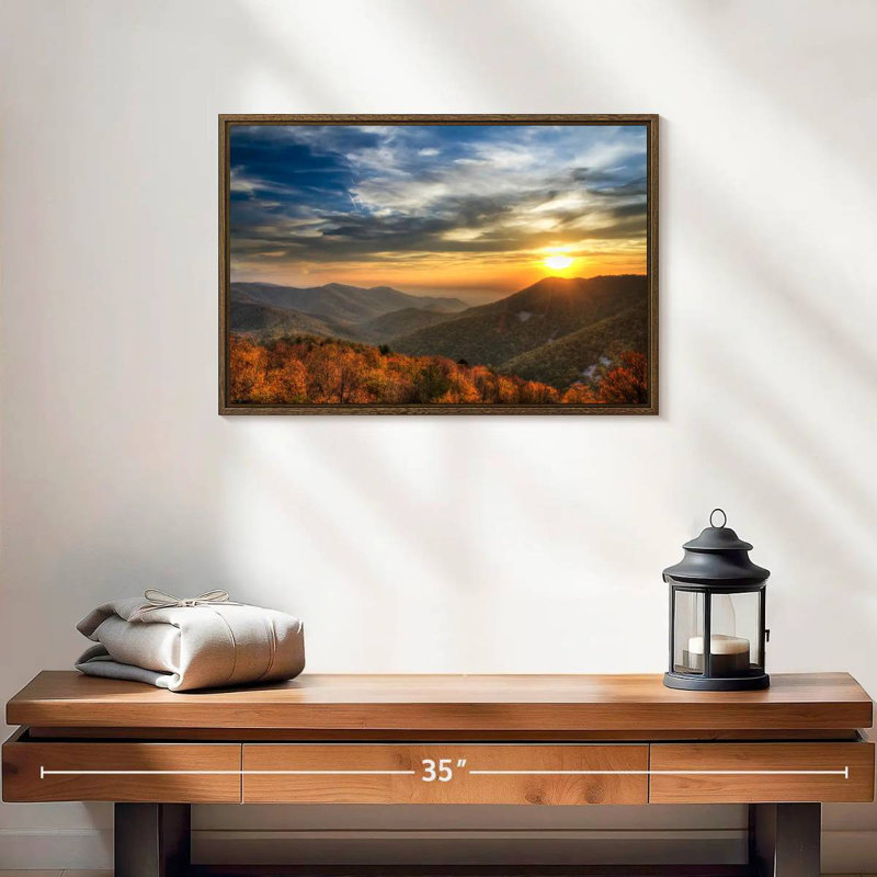 Shenandoah Sundown, 19 po x 13 po, Cadre flottant en noyer