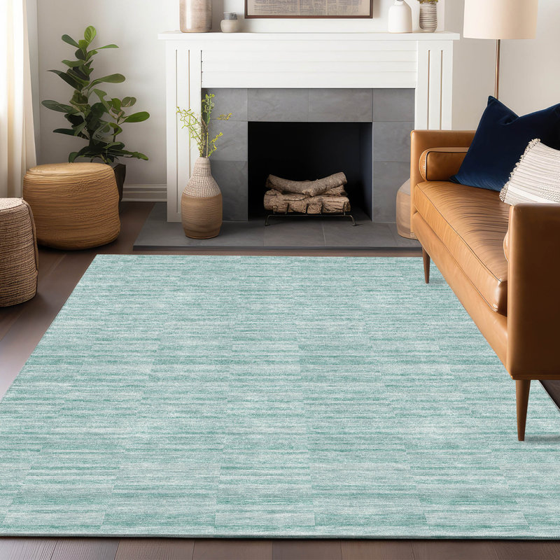 Tapis turquoise Prisco lavable à la machine de qualité supérieure, Rectangle 9 pi x 12 pi