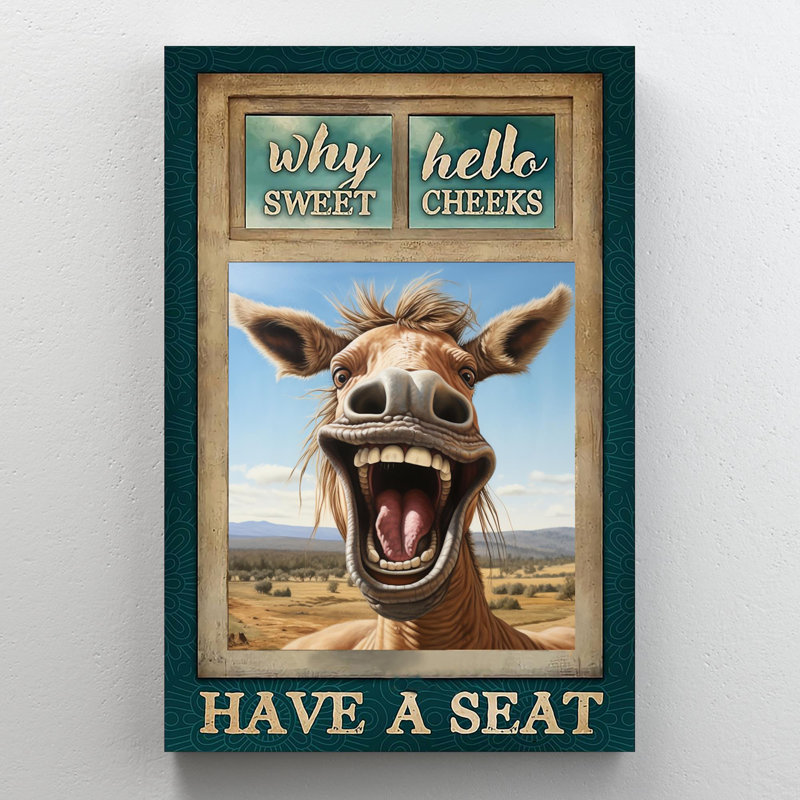 Drôle de cheval «Hello Hello Cheek» - Reproduction d'art graphique rectangulaire sur toile tendue 1 pièce