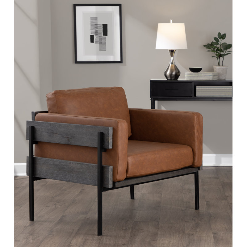 Fauteuil Annelen, Similicuir brun clair, Noir, Brun