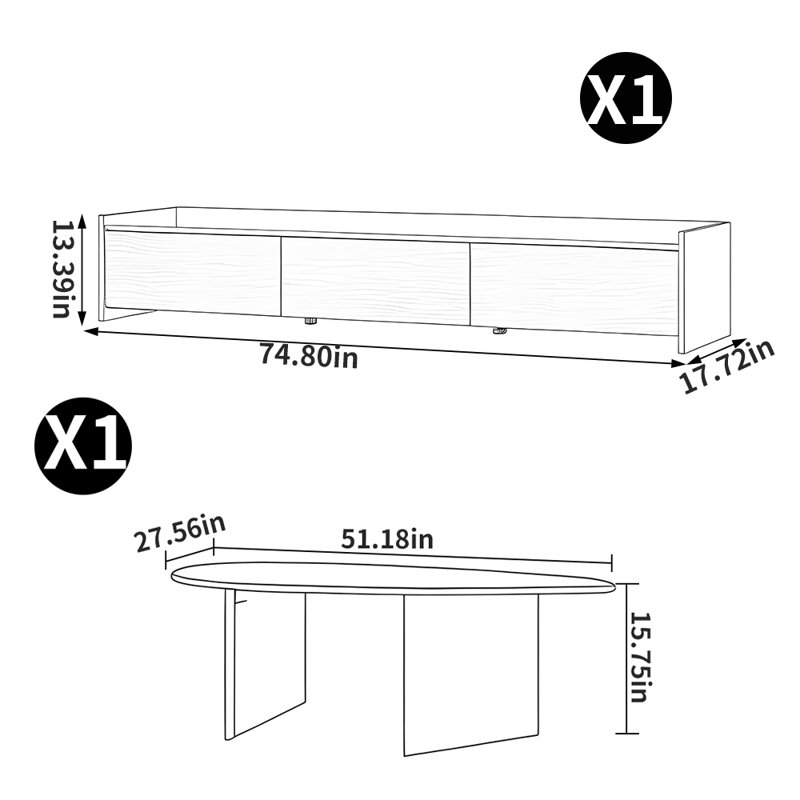 Meuble télé de style rétro jumelé à une table basse