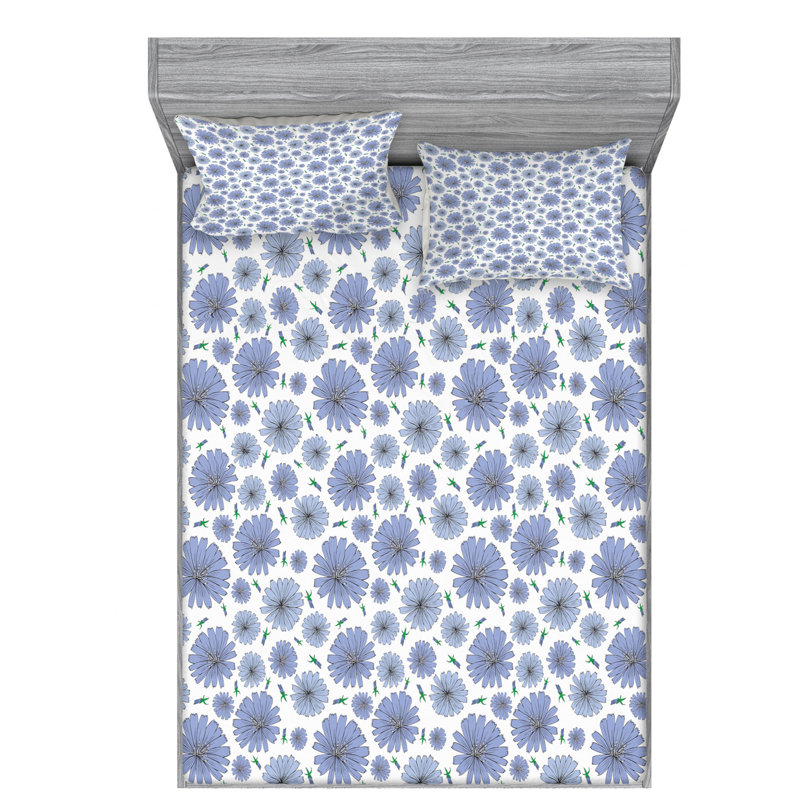 Microfiber Floral Sheet Set, Queen Sheet Set with Fitted Sheet