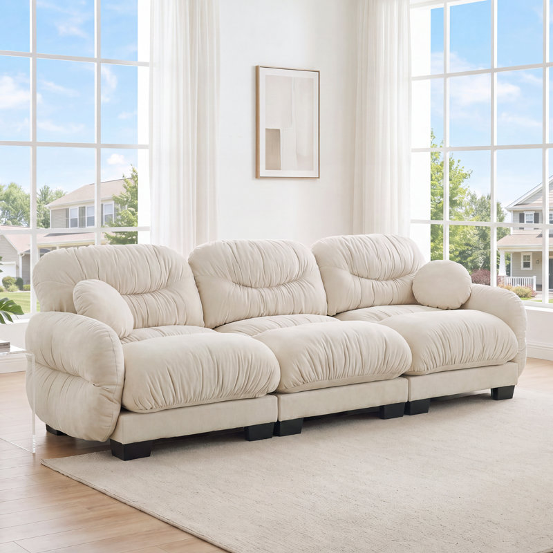 Canapé modulaire en forme de L de 116 po avec 2 coussins décoratifs, canapé à 3 places en chenille plissée moderne et confortable avec siège profond de 24 po pour le salon