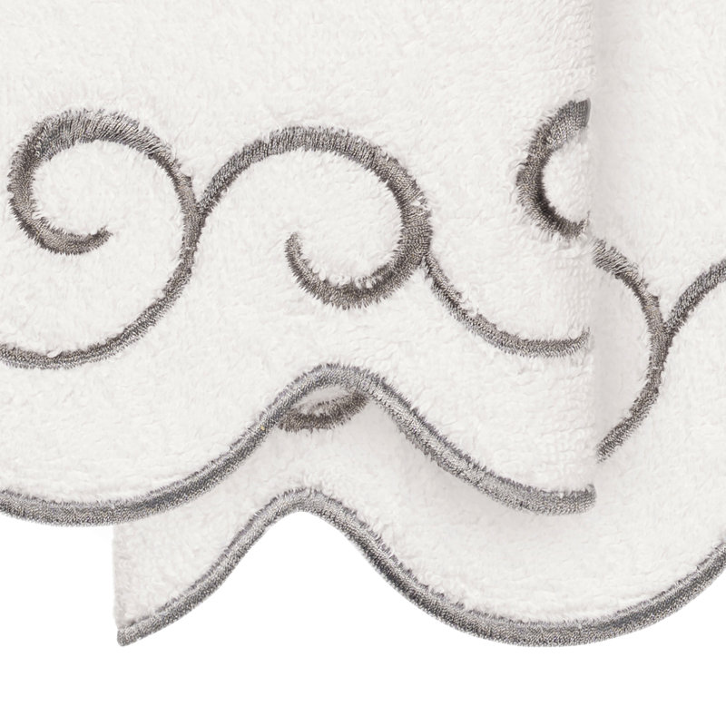  100% Turkish Cotton SIMPLICITY Scallop 2PC Embellished Hand Towel Set, Hand Towel - 2 Pack, White/Gray