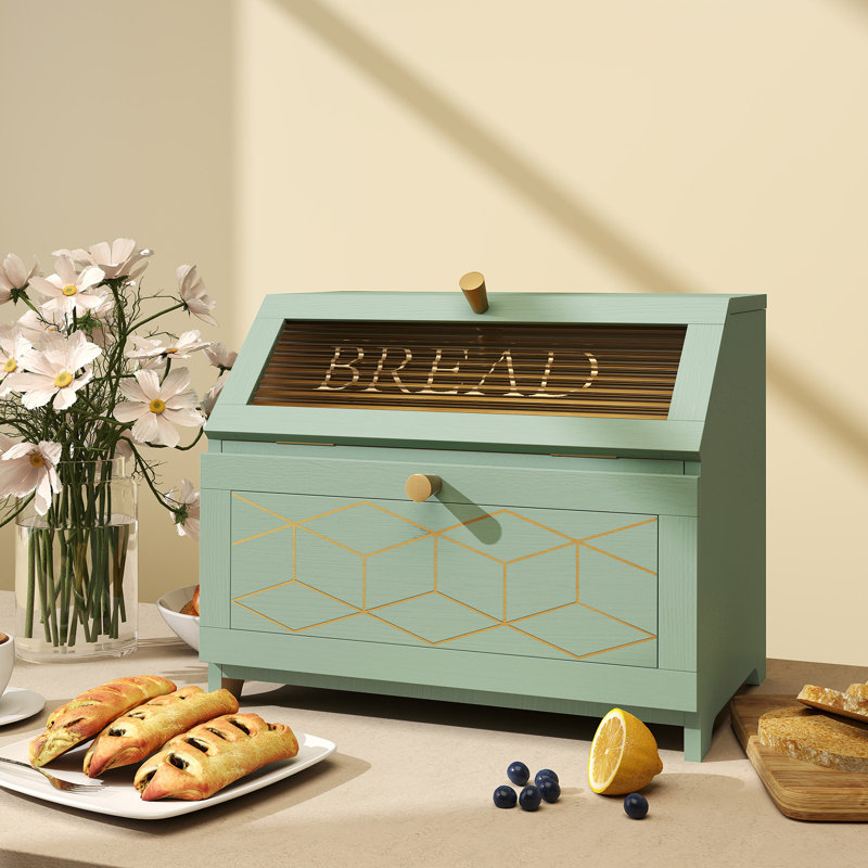 Geometric Pattern Bread Box - Stylish Storage Solution for Kitchen, Green