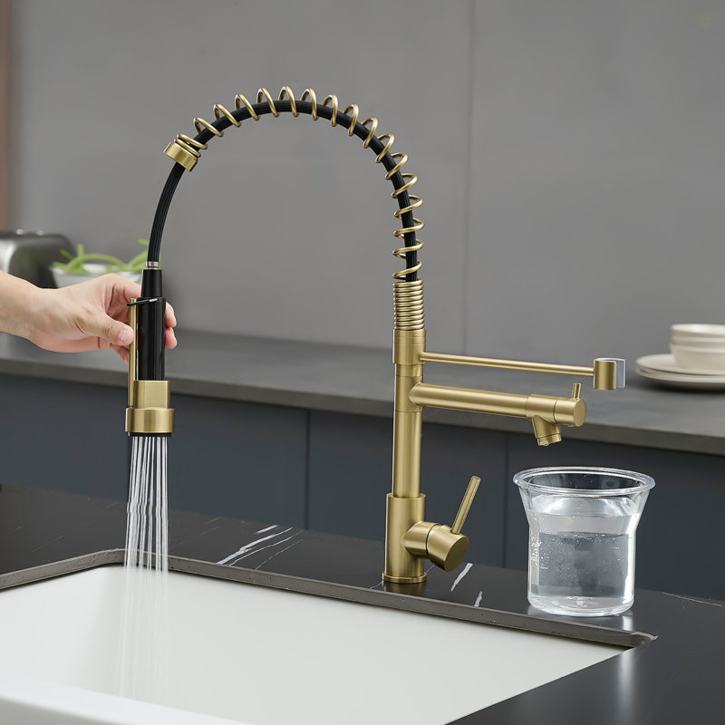 Commercial Kitchen Faucet With Pull Down Sprayer, Stainless Steel Single Handle Single Lever Kitchen Sink Faucet