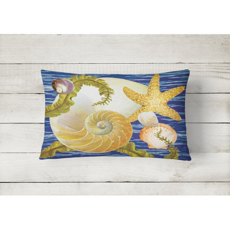 Outdoor Throw Pillow, Cut Nautilus and Starfish