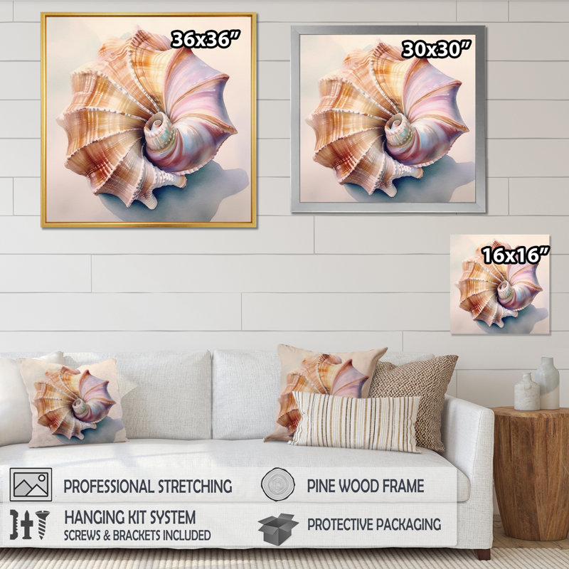 Coastal Seashell II - animaux, impressions sur toile, H 36 po x l 36 po x P 1,5 po, Cadre flottant doré