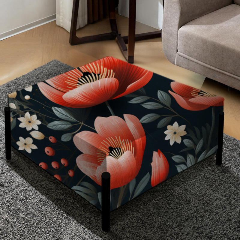 Grand repose-pieds carré Mystic Red Garden Blooms Beauty