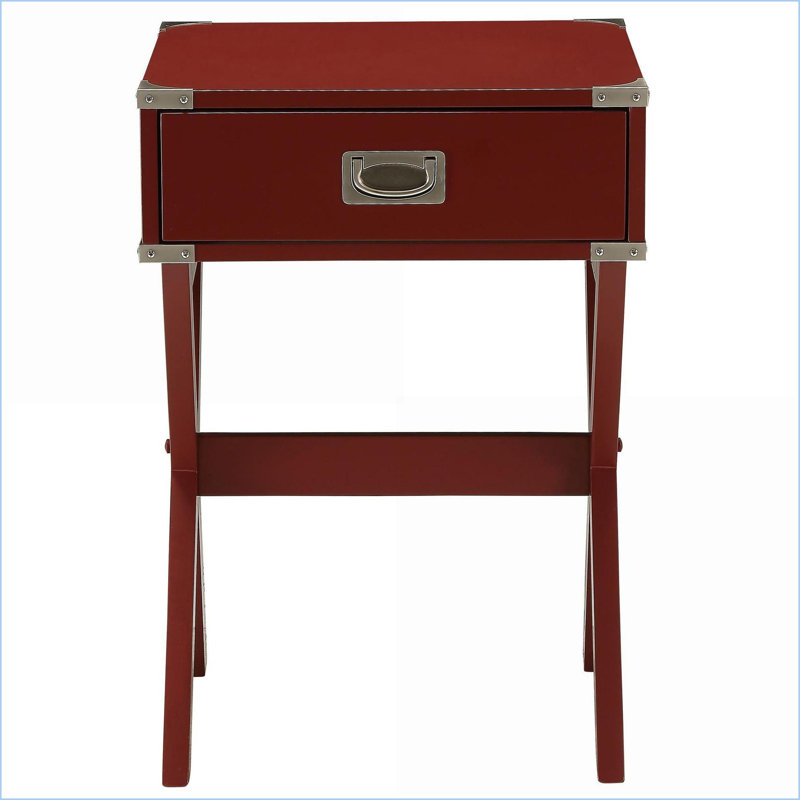 Table basse rouge rustique avec tiroir pour le salon, rangement peu encombrant et amp; Base en X stable, Rouge