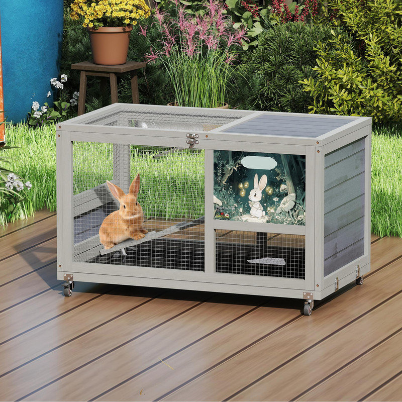 Mountable Rabbit Tucker Murphy Pet™ 2-Tier Wood Rabbit Hutch on Wheels - Outdoor Bunny ...