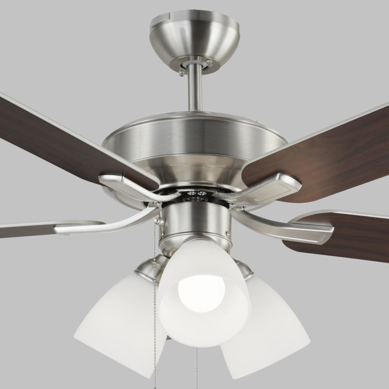 52'' Ceiling Fan with LED Lights, Silver/American Walnut, Brushed Steel