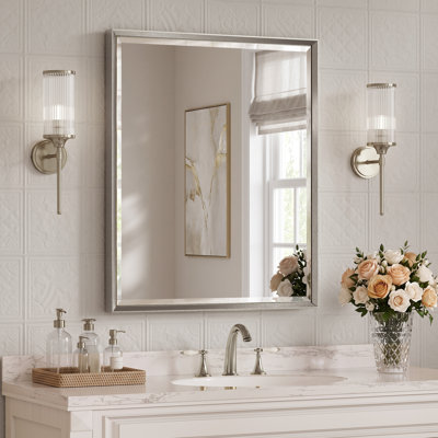 Double Beveled Bathroom Vanity Mirror, Tempered Glass Wall Mirror with Light-Catching Edges and Rust-Resistant Aluminum Frame for Over Sink