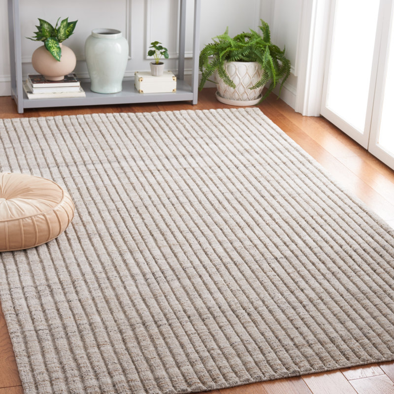 Tapis beige / uni en coton tissé à la main par MSR7301 Mirage Martha Stewart, Rectangle 5 pi x 8 pi