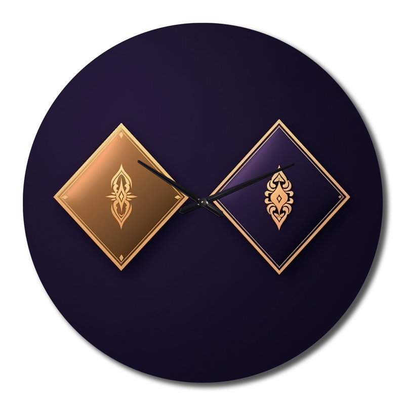 Retro Diamond Geometry In Purple And Gold - Modern Geometric Wall Clock, Large