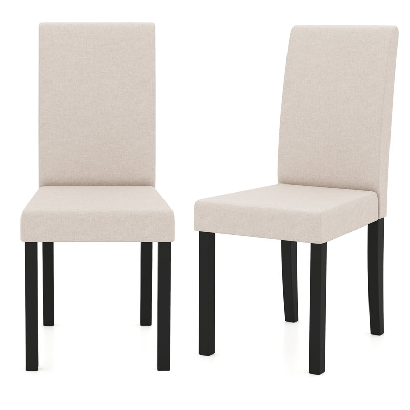  Ensemble de 2 chaises de salle à manger rembourrées en bois d'hévéa, 2, Beige