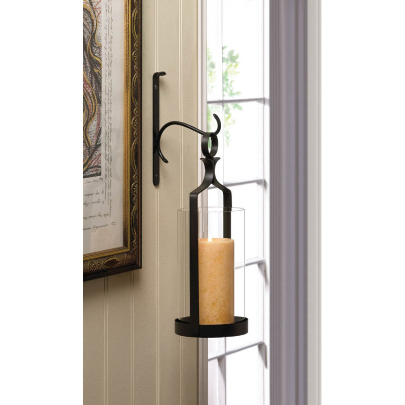 Hanging Hurricane Glass Wall Sconce | Arch Metal Candle Holder
