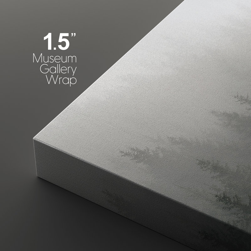 «Foggy Pine Forest Landscape in Moody Gray Green Tones», reproduction d'art sur toile encadrée, H 36 po x l 72 po