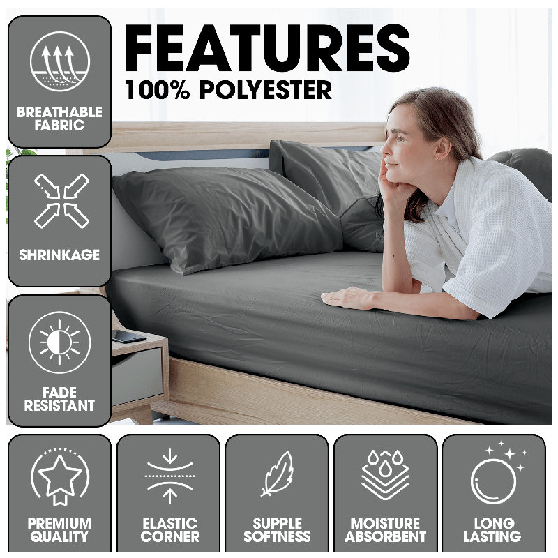 Super Dreamer Fitted Sheet Solid Colour - Polyester Single Double King Size Machine Washable High Quality Yarn Bed Set