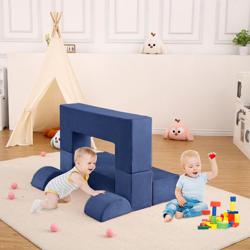 Canapé pour enfants, canapé modulaire pour tout-petits 6 pièces, Similicuir bleu