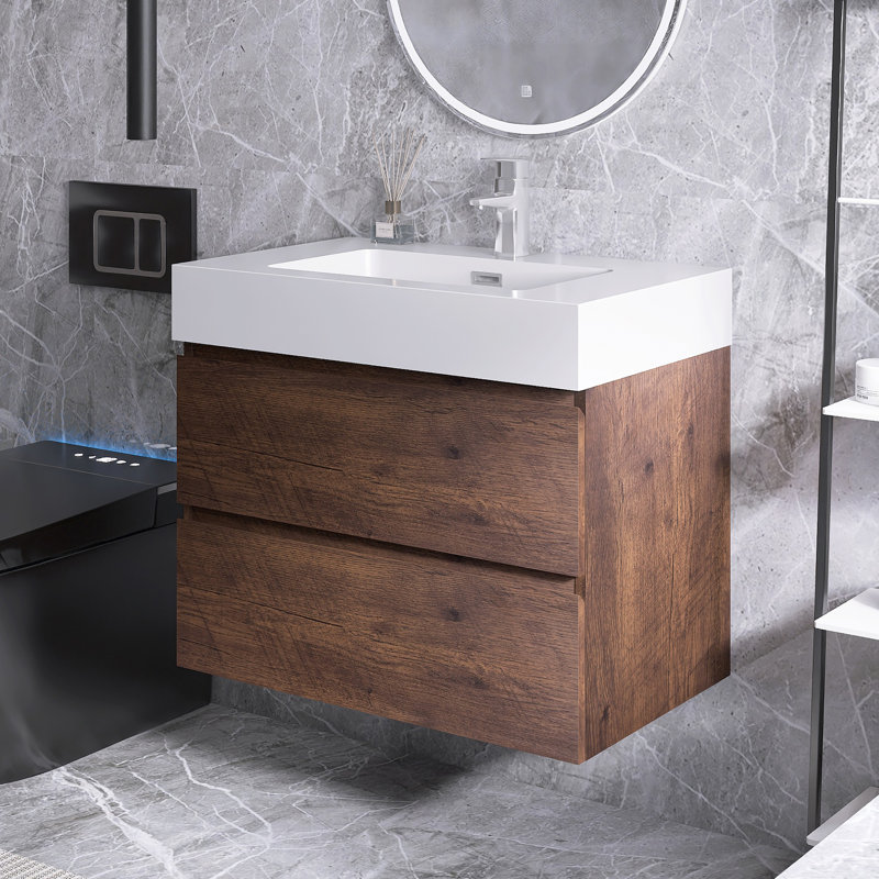 30 po Meuble-lavabo simple mural avec plateau, Noyer