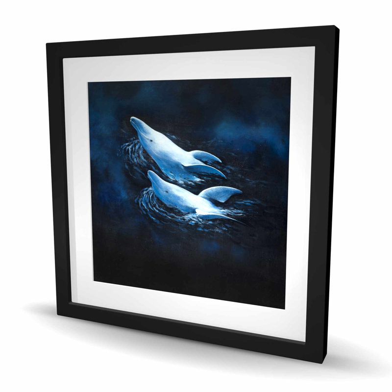Deux nage avec dauphins - impression contemporaine encadrée