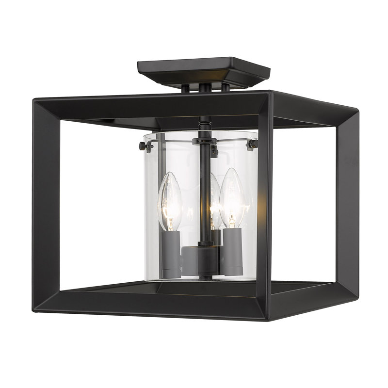 Averee Glass Semi Flush Mount, Matte Black, Clear Glass