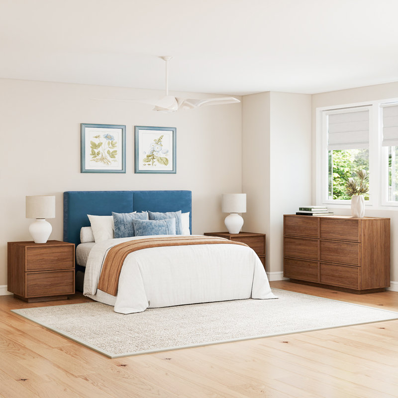 3 Pieces Bedroom Set (6-Drawer Dresser & 2-Drawer Nightstand Set of 2), Walnut