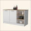 Îlot de cuisine 2 portes blanc et bois de frêne avec 3 tablettes ouvertes