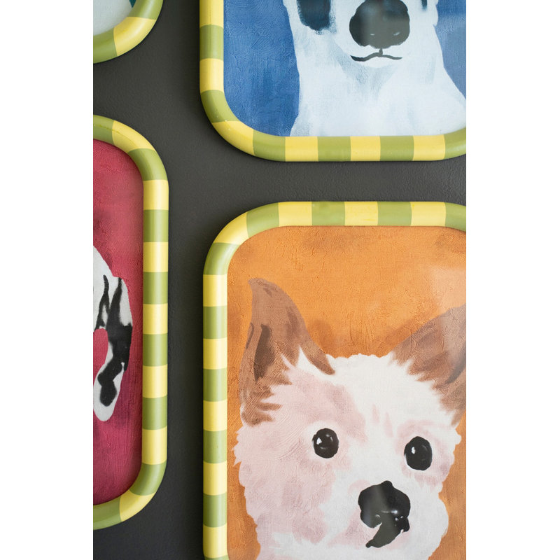 «Kalalou», art mural encadré de chiens sous verre H 15,5 po - multicolore, ensemble de quatre