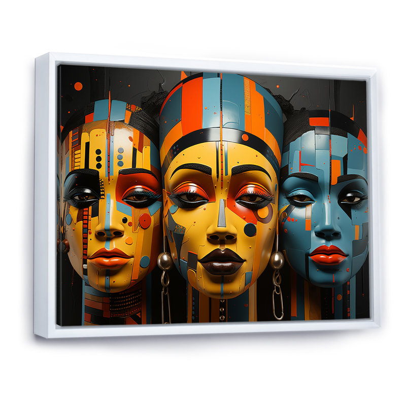 Minimalisme, tribus d'Afrique, femmes III, H 24 po x l 32 po x P 1 po, Cadre flottant blanc