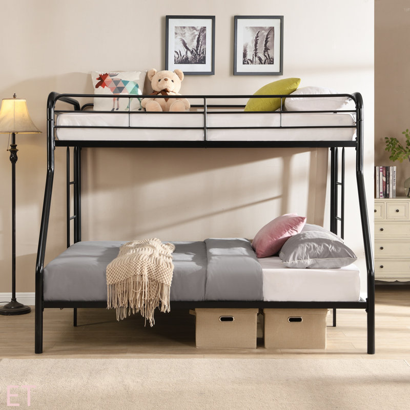 Lit superposé simple au dessus d'un lit double, aucun sommier nécessaire, grand rangement sous le lit, assemblage facile