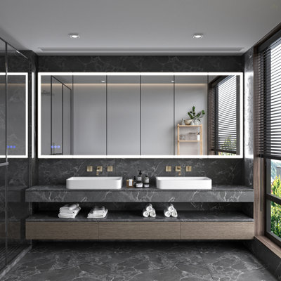 LED Lighted Medicine Cabinet With Mirror, 96*40Inches Bathroom Mirror Cabinet With Lights,Recessed Or Wall Mounted, 3 Color Temperaturesanti-Fog