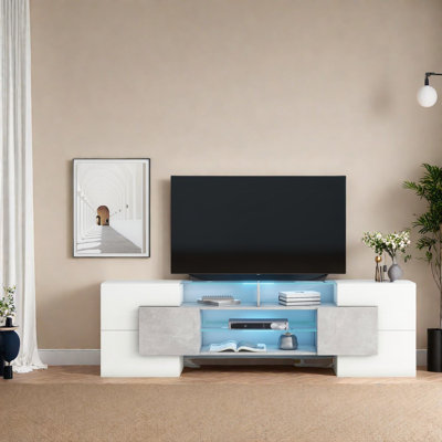 Meuble télé moderne gris, panneau de particules avec rangement à DEL pour la maison