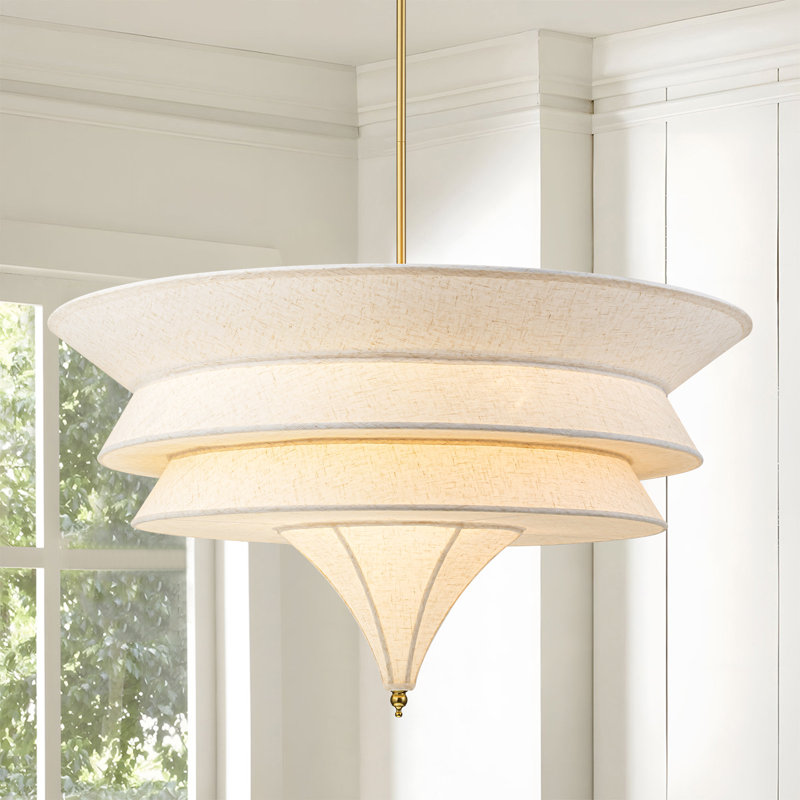 5-Light Modern Dimmable Boho Tiered Linen Fabric Chandelier